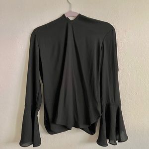 Carmen Marc Valvo Ruffled Sleeve Circle Front Black Blouse